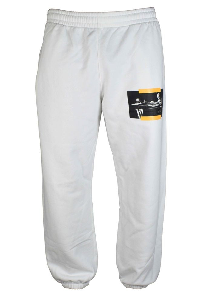 Off-White Straight-Cut Jogging Pants With Diagonal Stripes And Graphic Appeal