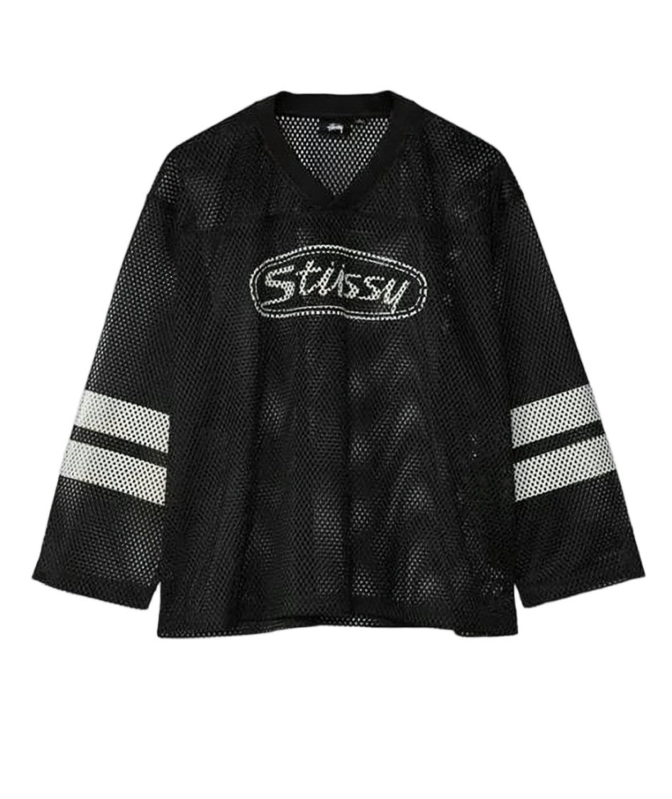 Stussy Sporty V-Neck Long-Sleeve Top With Horizontal Stripes