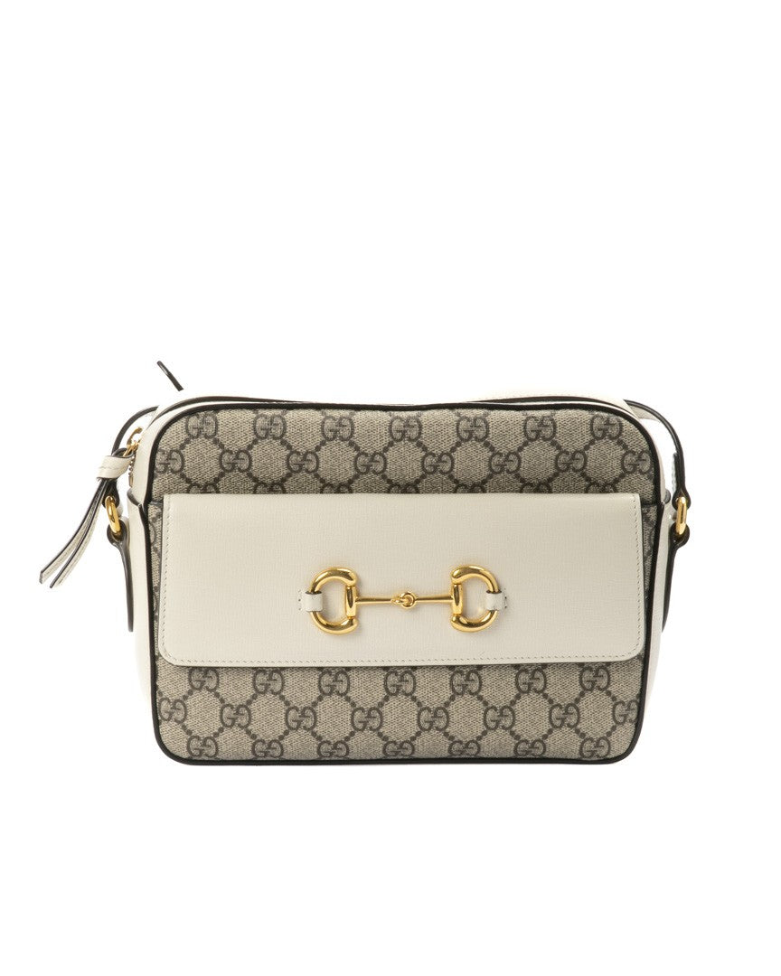 Gucci White Horsebit Medium Gg Supreme Canvas Camera Bag