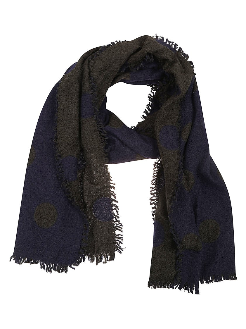 Yohji Yamamoto Double-Faced Wool Scarf With Khaki And Blue Polka Dot Pattern