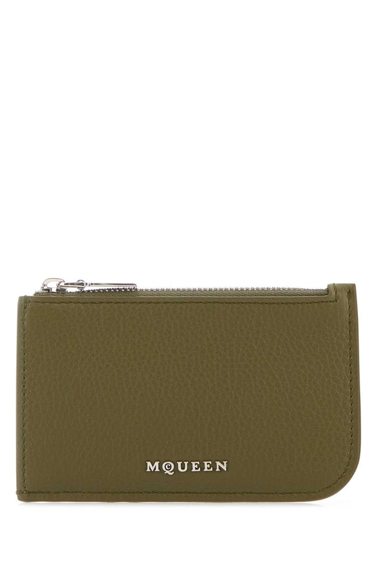 Alexander Mcqueen Army Green Leather Card Holder