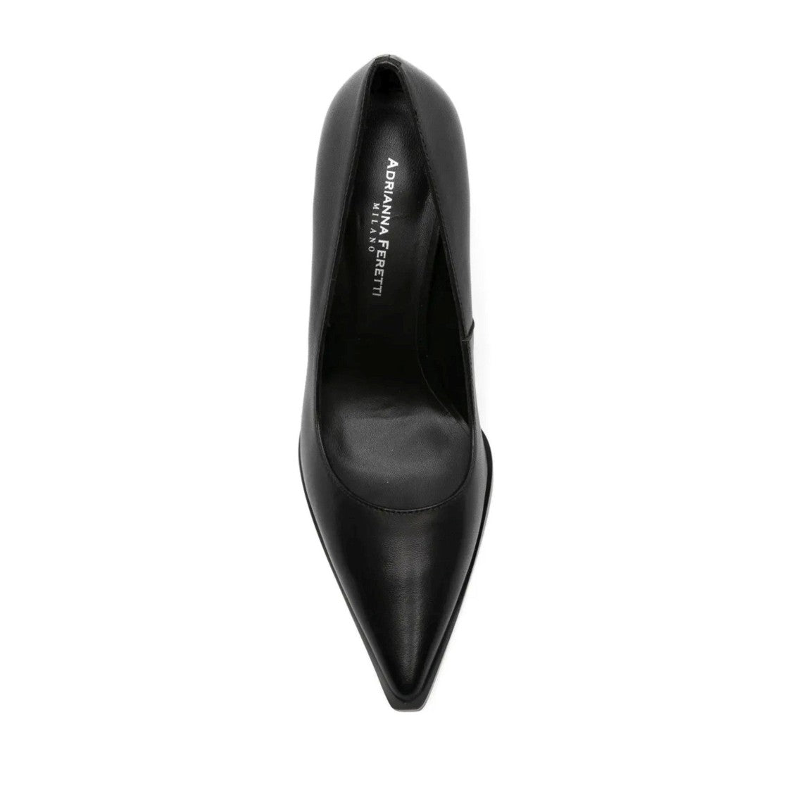 Adrianna Feretti Black Pointed Toe Metallic Block Heel Leather Pumps