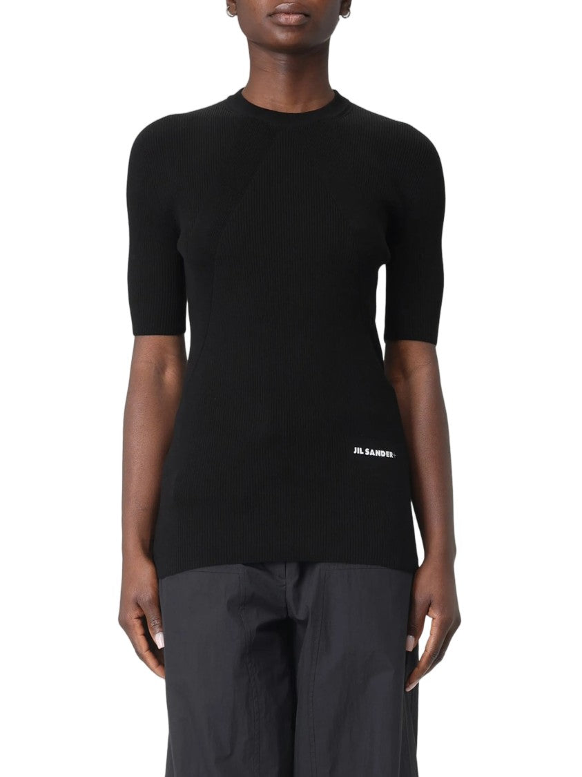 Jil Sander Black Ribbed Cotton Fitted Sweater