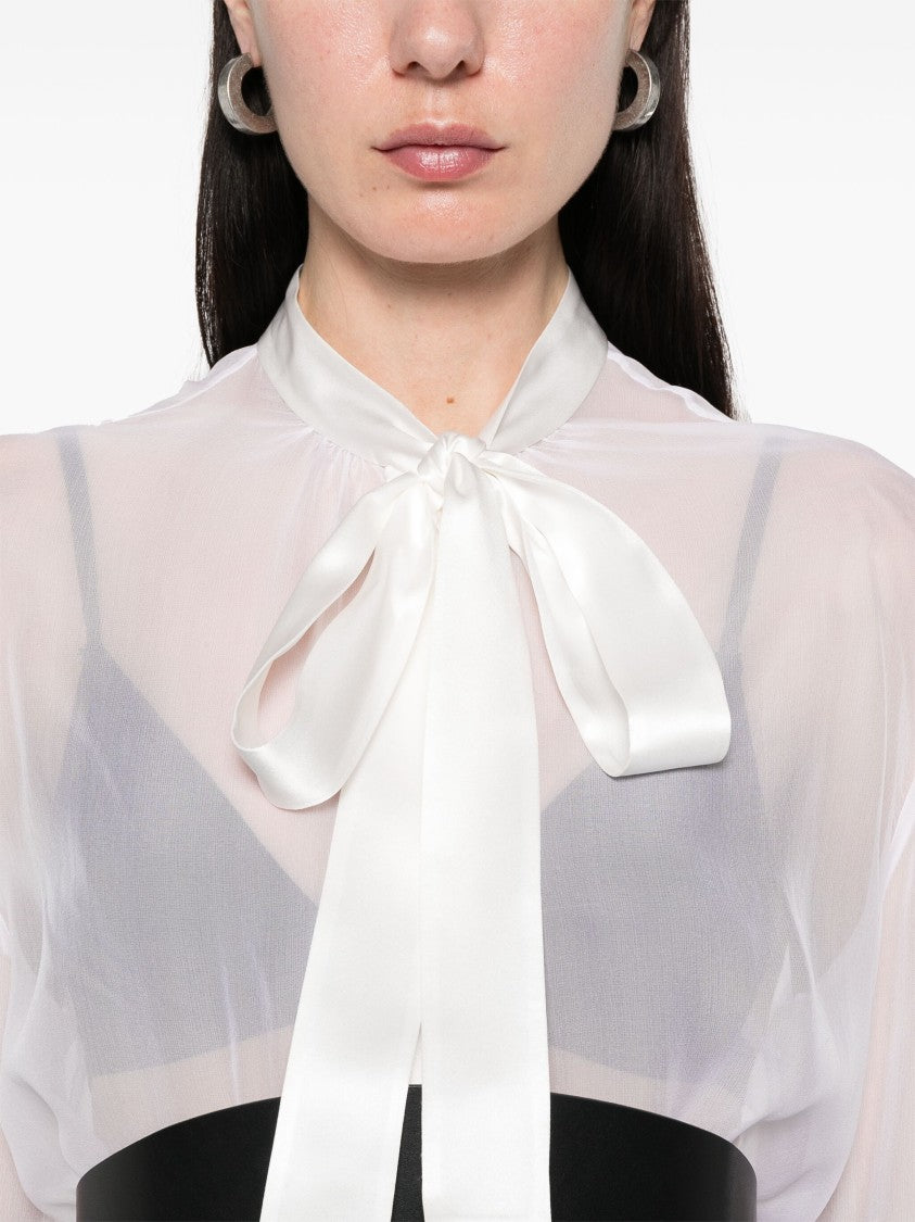 Dolce & Gabbana Sheer Silk Chiffon Bow Tie Blouse