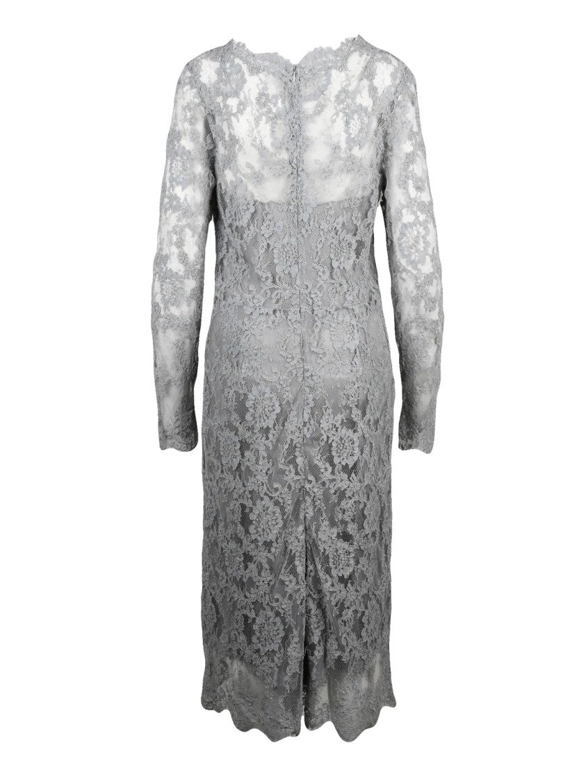 Ermanno Scervino Grey Floral Lace Silk Slip Dress