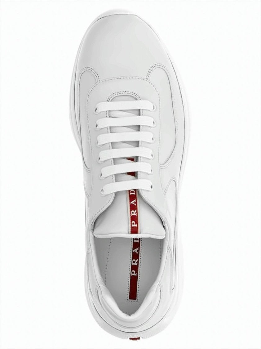 Prada Smooth Leather Sneakers With Textured Rubber Sole And Distinctive Accents