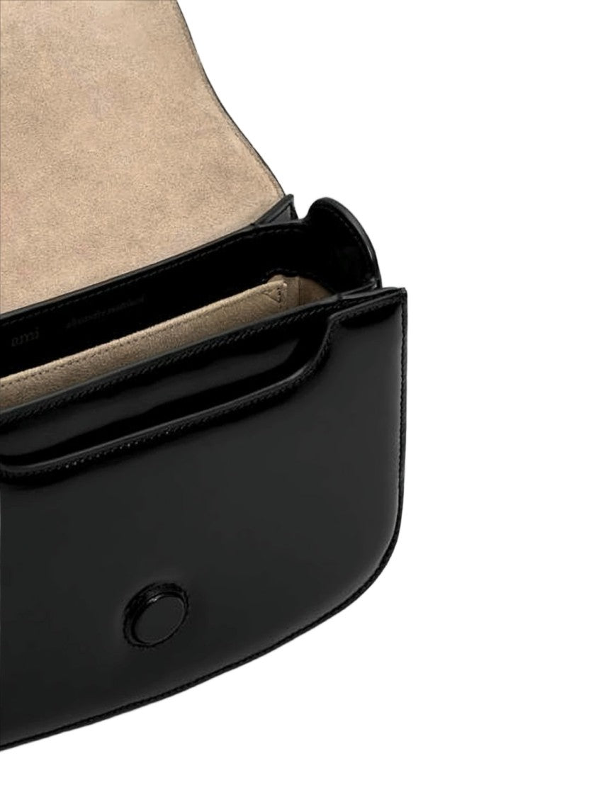 Ami Paris Rectangular Black Calf Leather Crossbody Bag