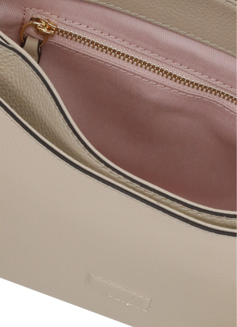 Coccinelle Beige Leather Shoulder Bag With Dual Compartment Design