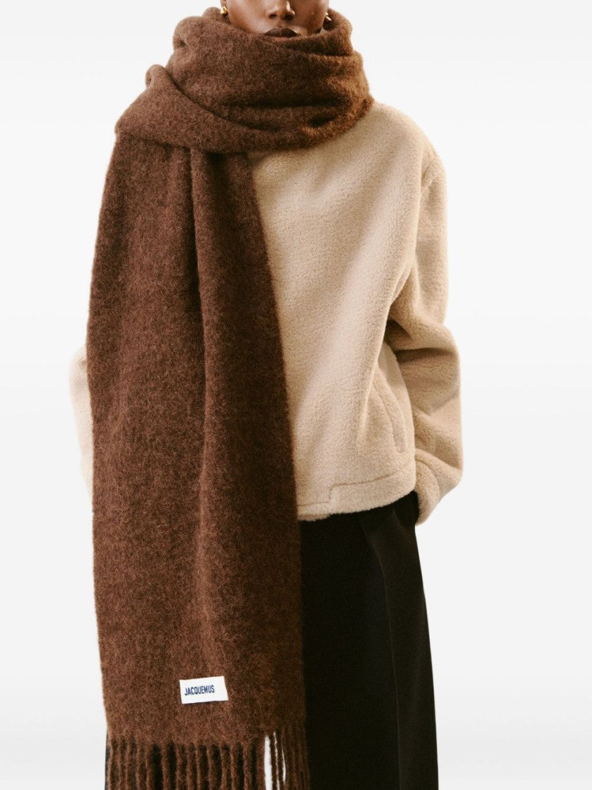 Jacquemus Rectangular Brown Scarf With Fringed Edges