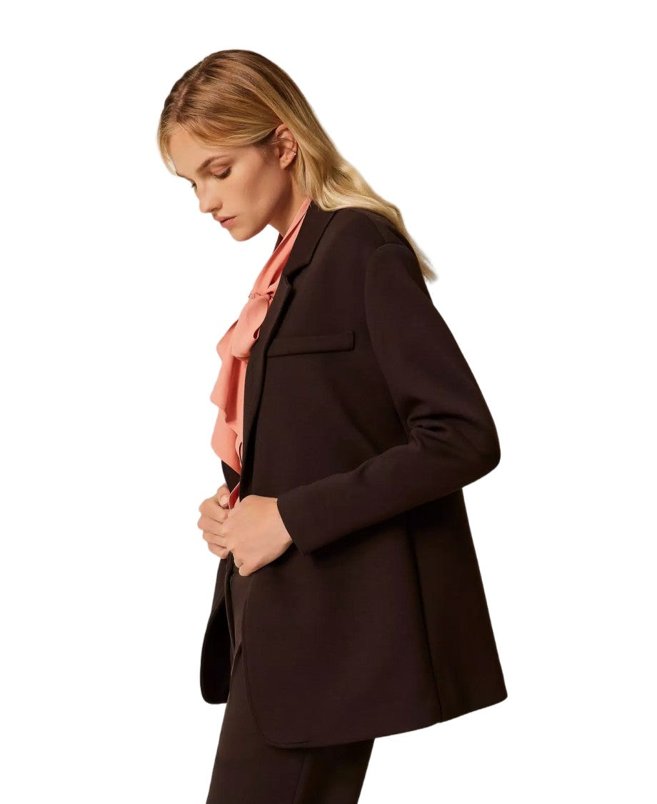 Twinset U&B Brown Scuba Notched Lapel Overline Blazer