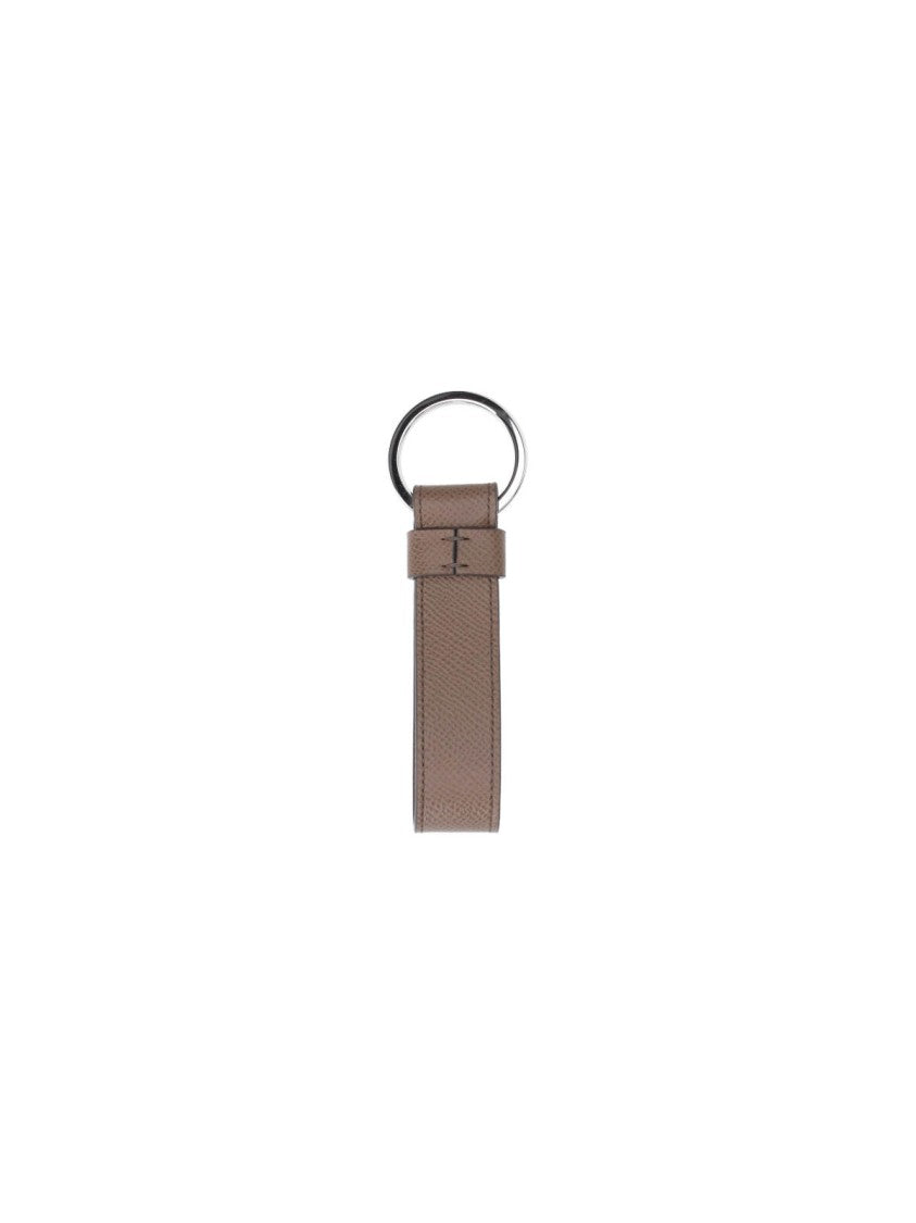Tod's Taupe Calf Leather Keychain With Ostrich Print