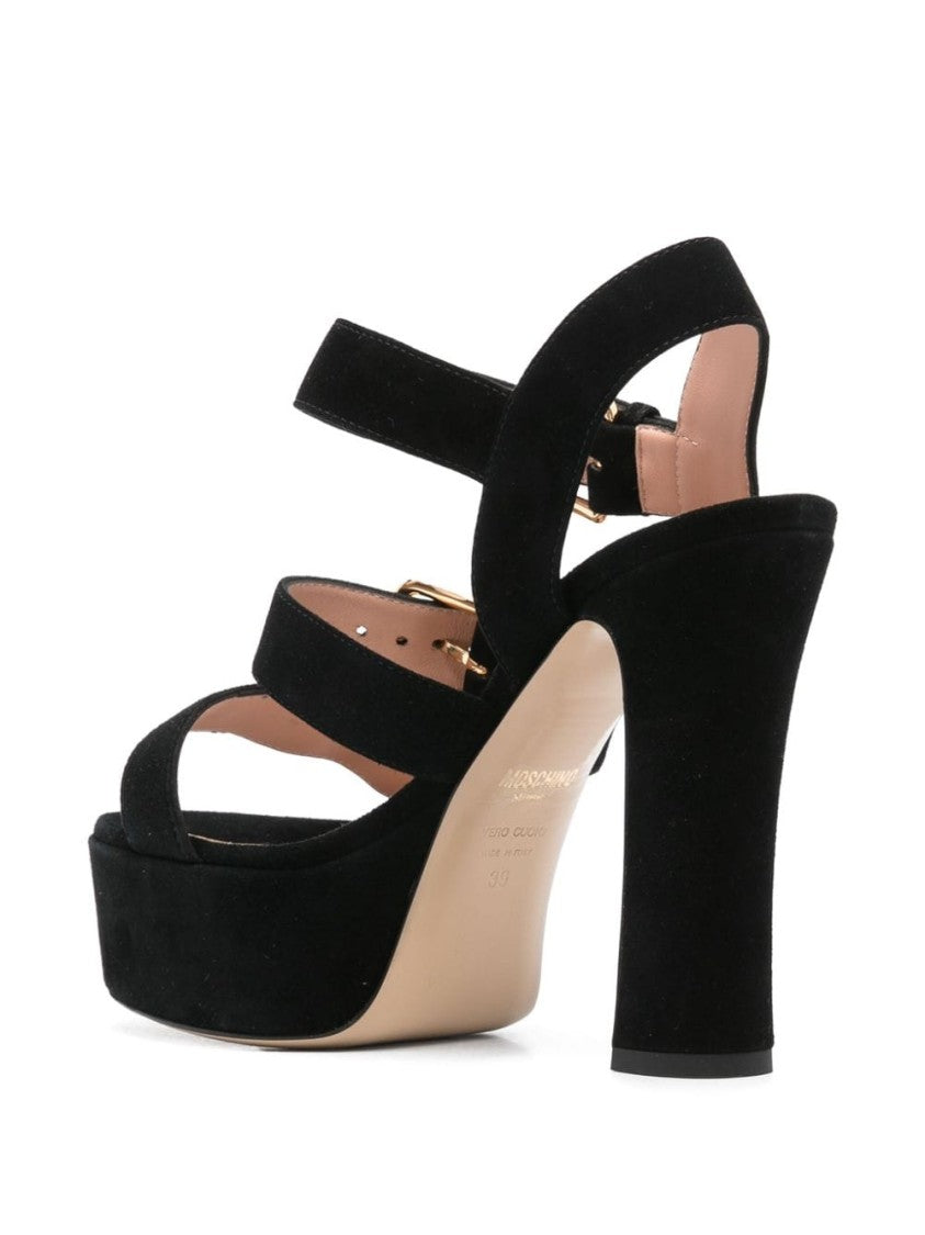 Moschino Black Calf Suede Platform Sandals
