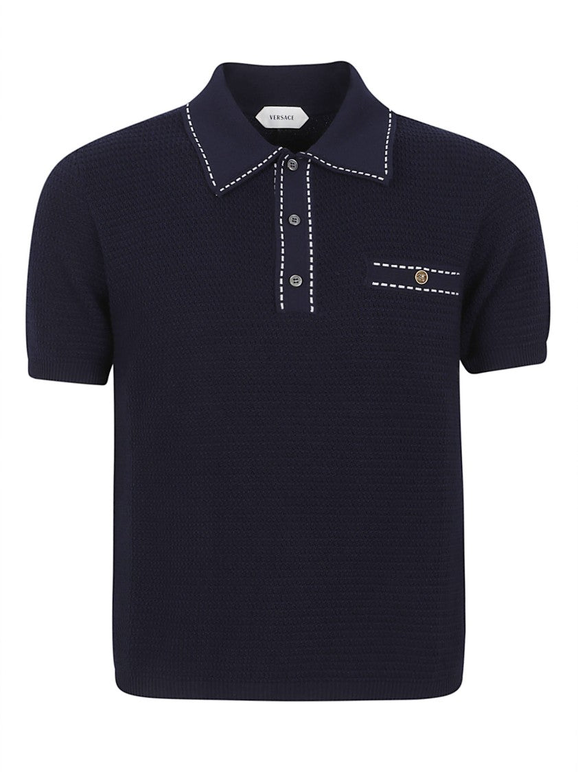 Versace Textured Cotton Polo With Iconic Medusa Detail