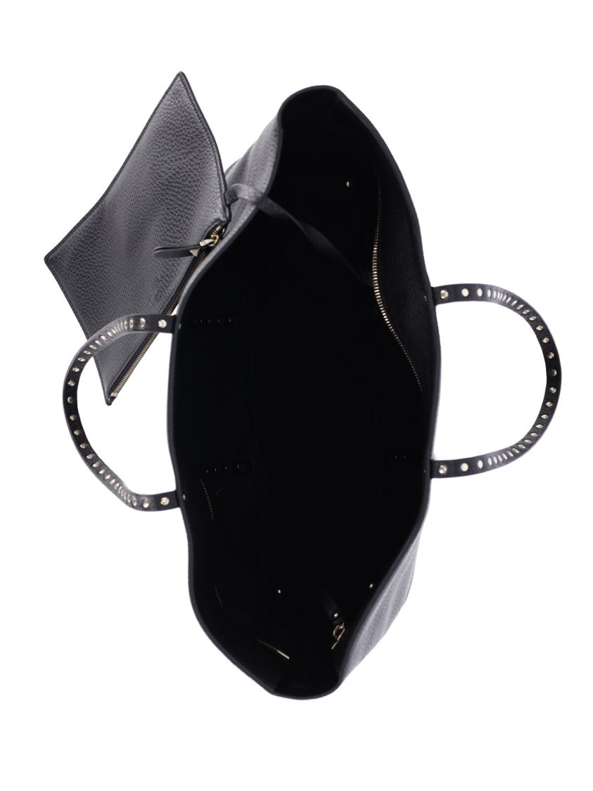 Valentino Garavani Black Rockstud Textured Leather Tote
