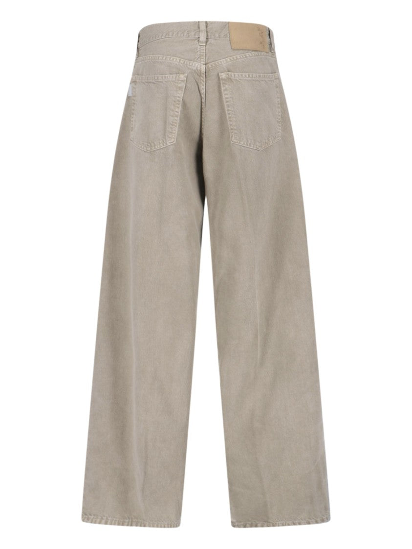 Haikure Wide-Leg Beige Denim And Linen Jeans With Five-Pocket Design