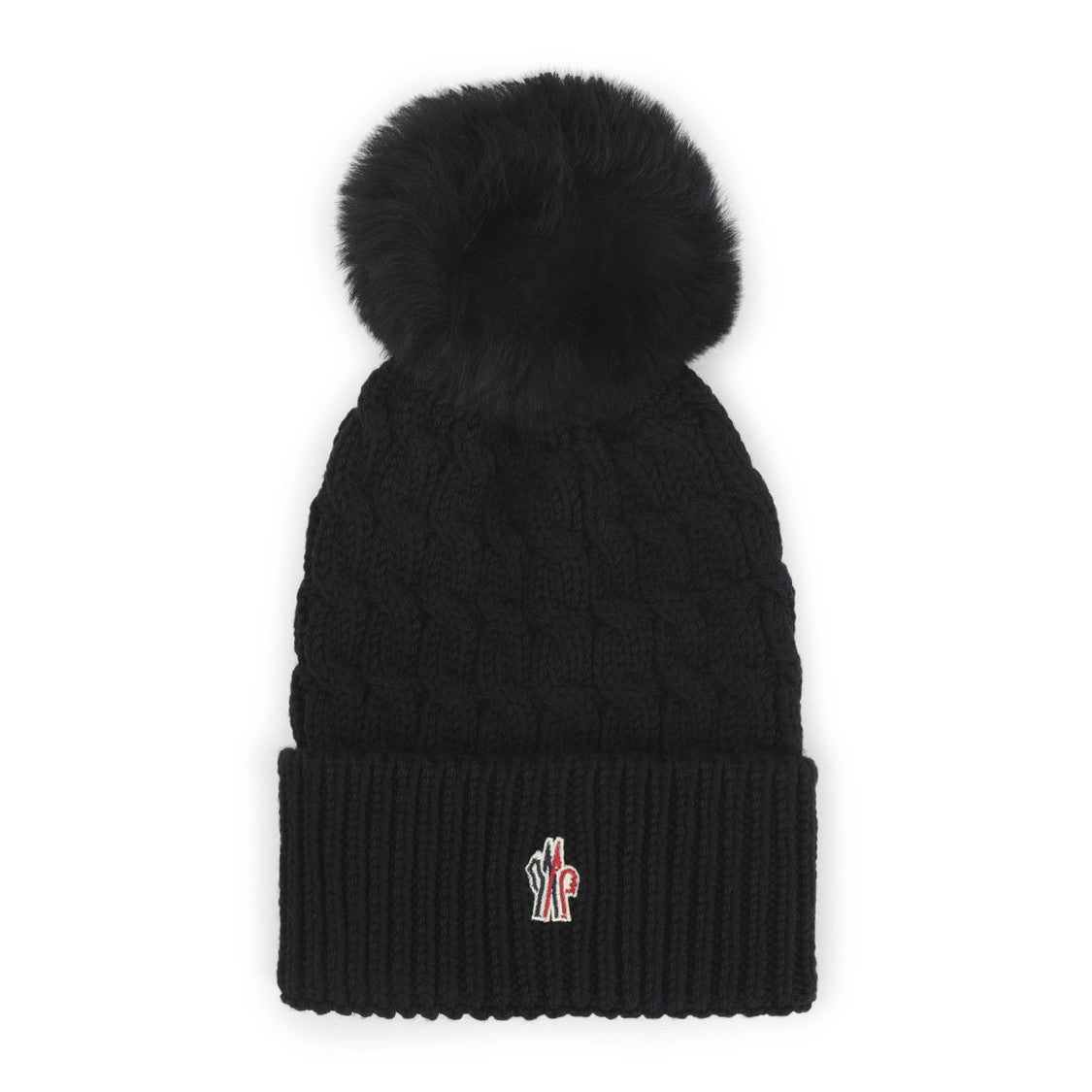 Moncler Grenoble Cable Knit Beanie Hat With Fluffy Pom-Pom