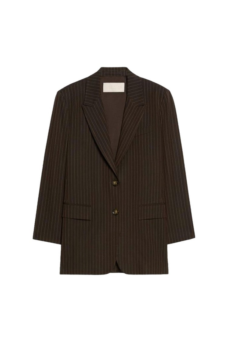 I Blues Dark Brown Pinstripe Two-Button Blazer
