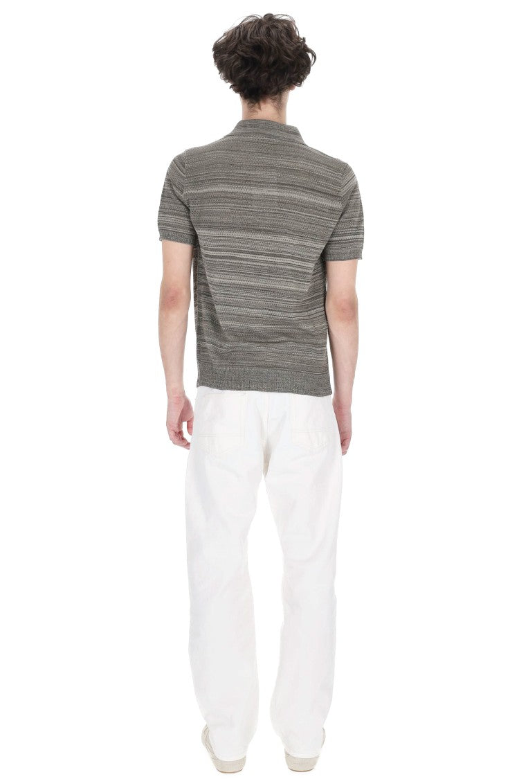 Roberto Collina Micro-Perforated Striped Cotton Polo Shirt