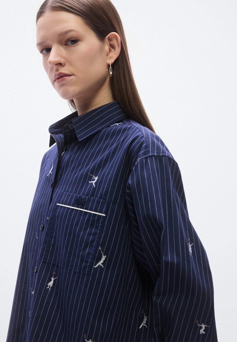 Lacoste Blue Monogram Jacquard Oversized Shirt