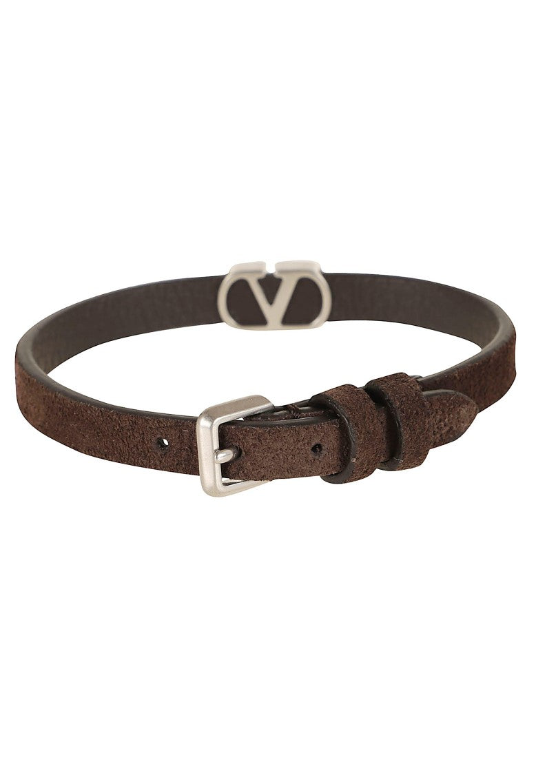 Valentino Garavani Vlogo Adjustable Suede Leather Strap Bracelet