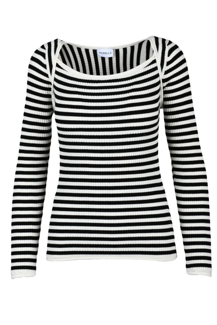 Marella Black/White Debutto Viscose Polyester Ribbed Knit