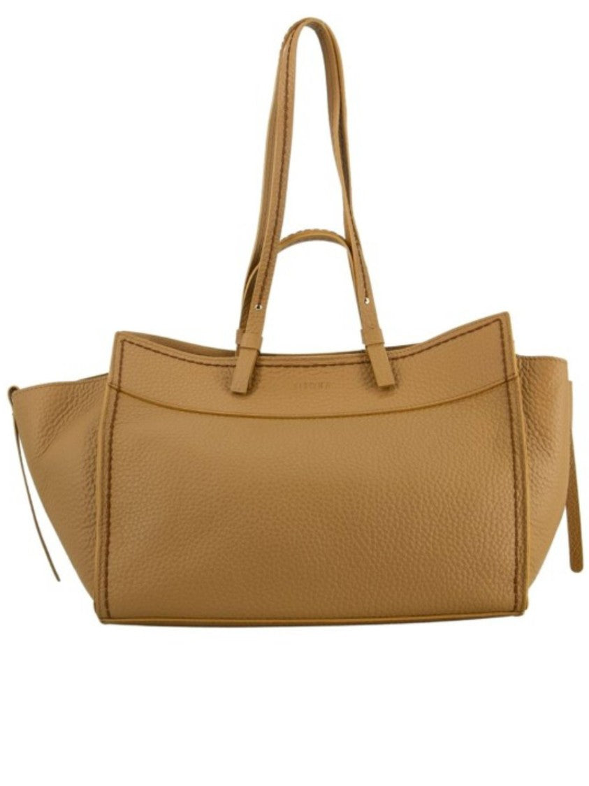 Visona` Brown Queen Structured Pebbled Leather Handbag