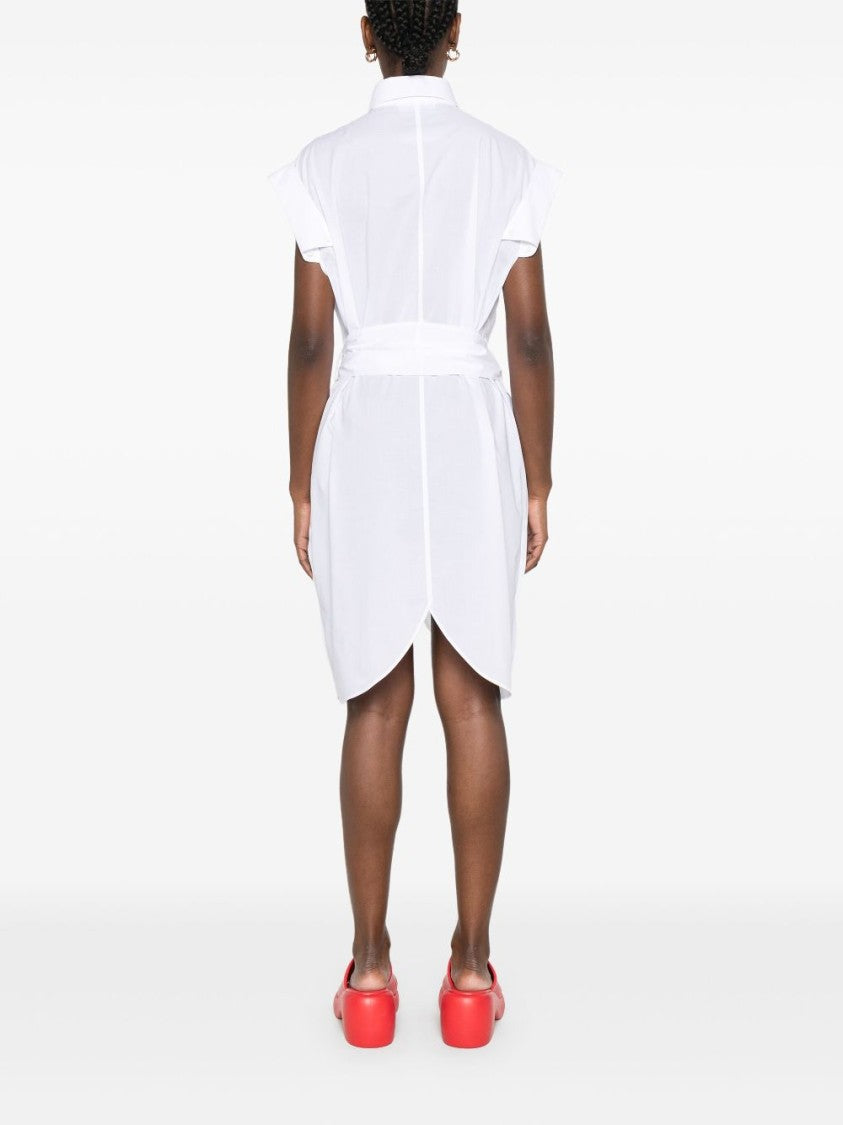 Moschino White Embroidered Logo Sleeveless Shirt Dress