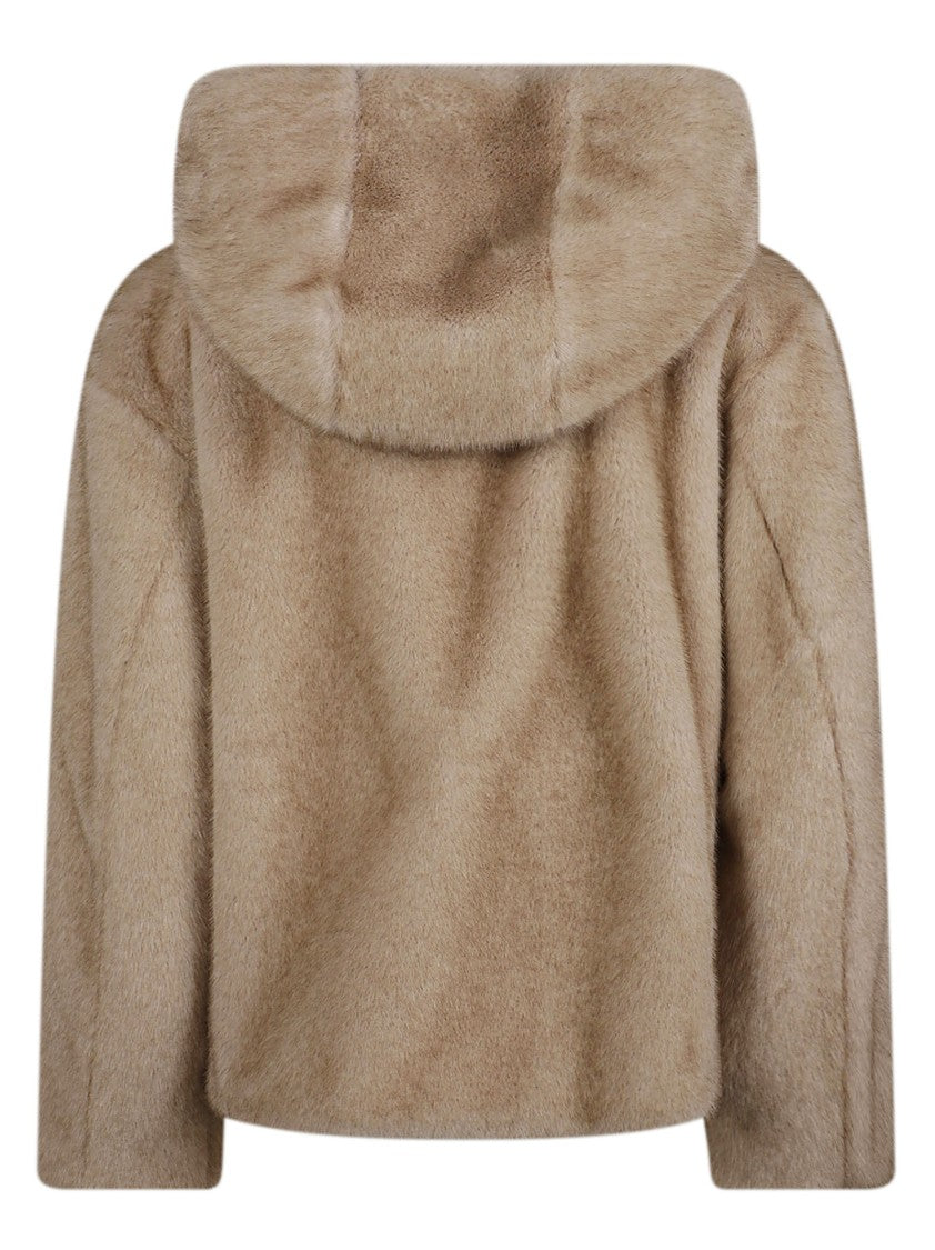 P.A.R.O.S.H. Plush Faux Fur Jacket With Front Zipper And Hood