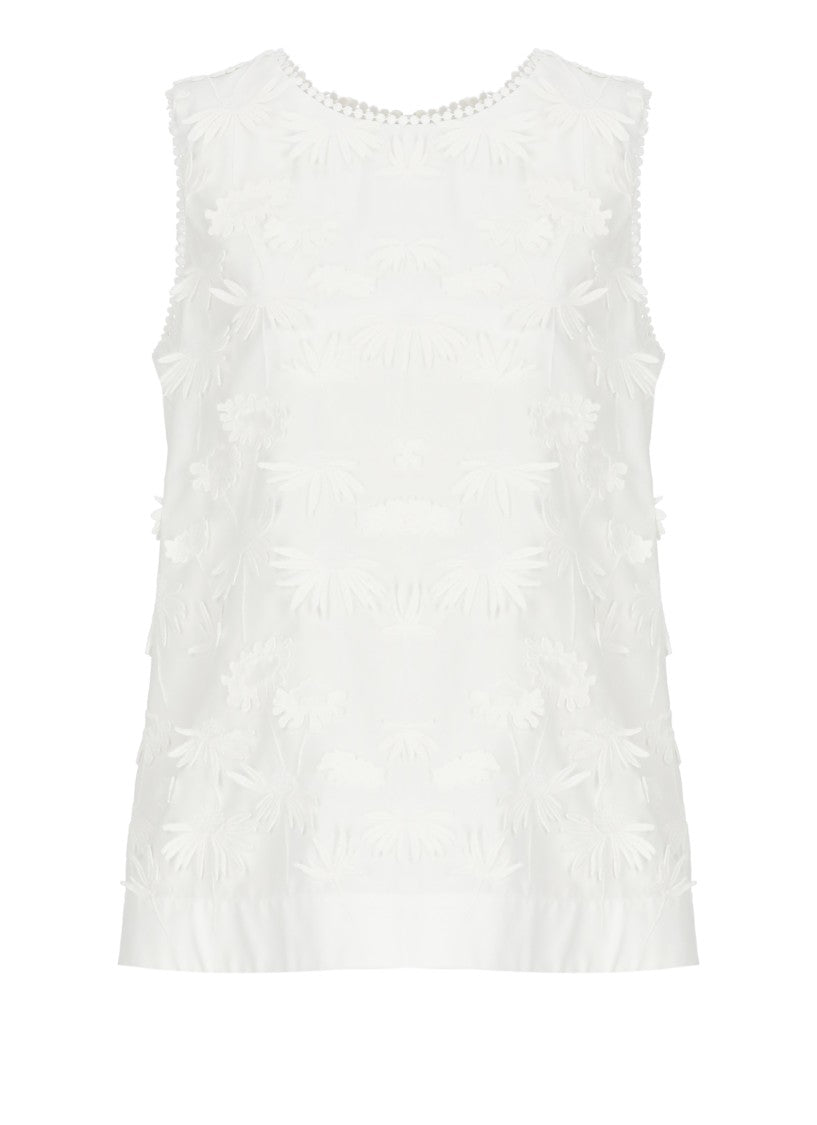 Parosh White Cubo26 Relief Floral Blouse