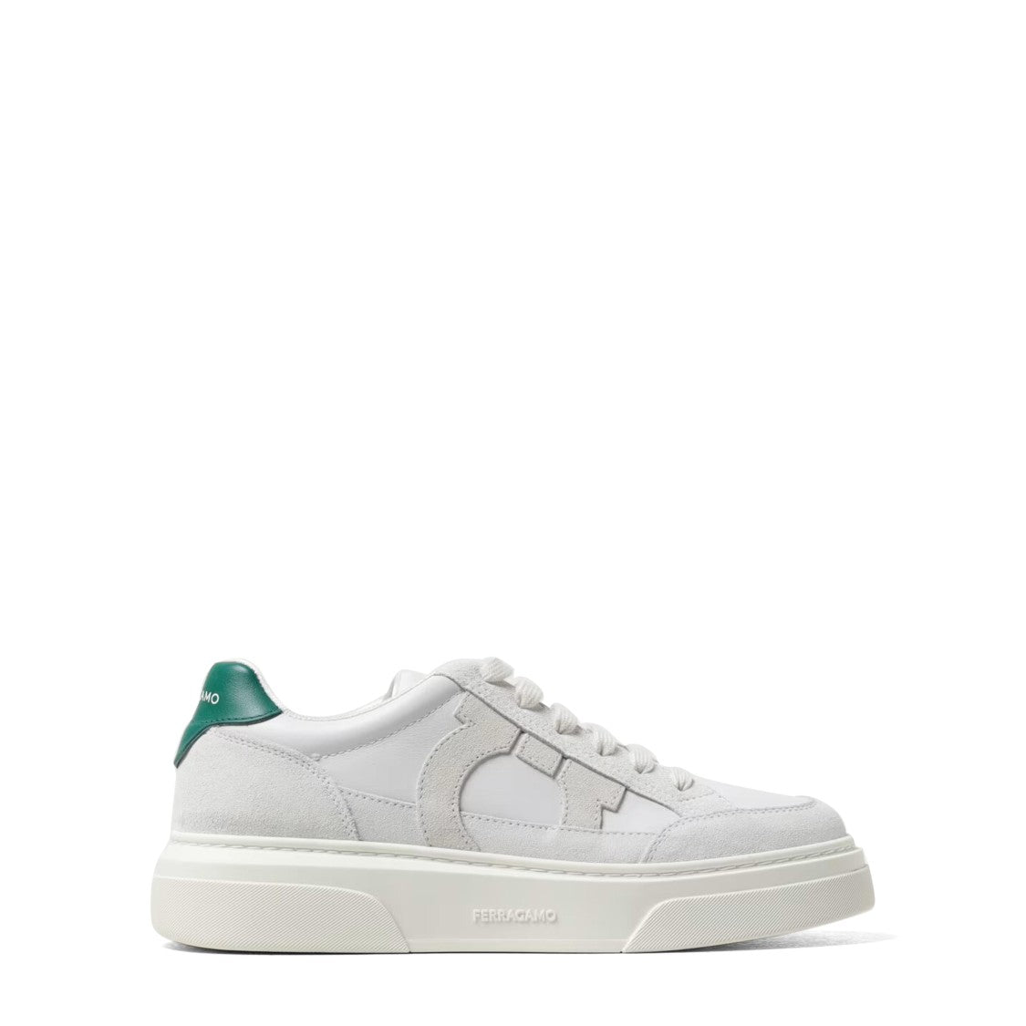 Ferragamo White Leather Sneakers With Textured Accents