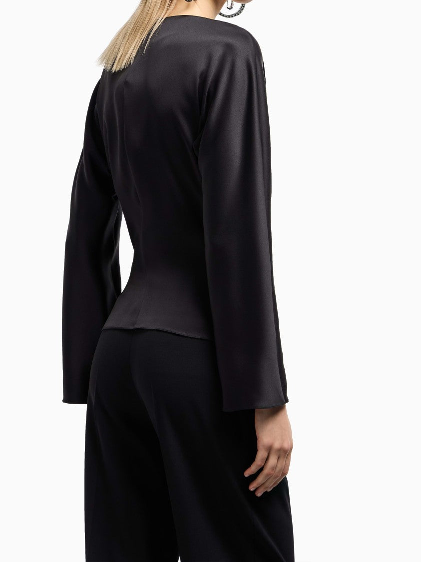 Giorgio Armani Draped V-Neck Double Silk Satin Shirt