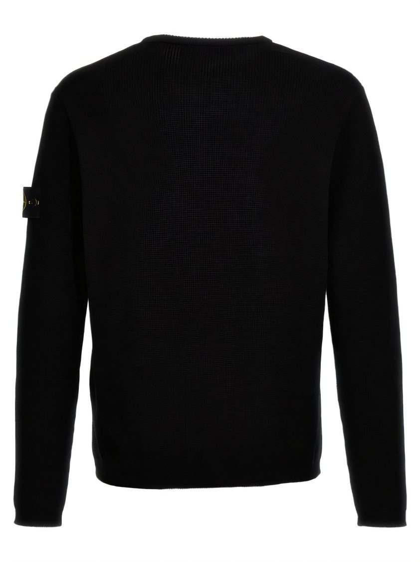 Stone Island Crew Neck Knit Sweater With Ribbed Texture And Logo Patch