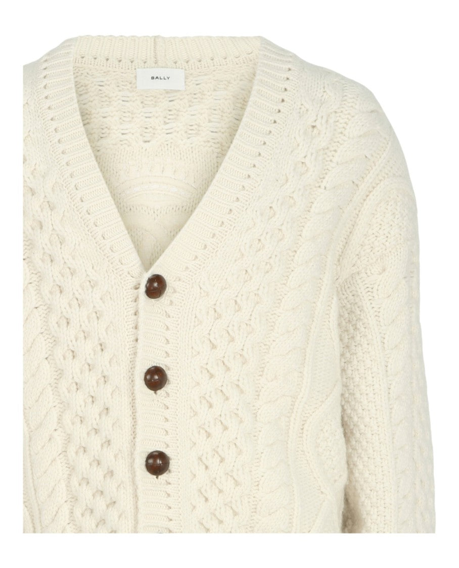 Bally Textured Cable Knit Cardigan With Embroidered Logo