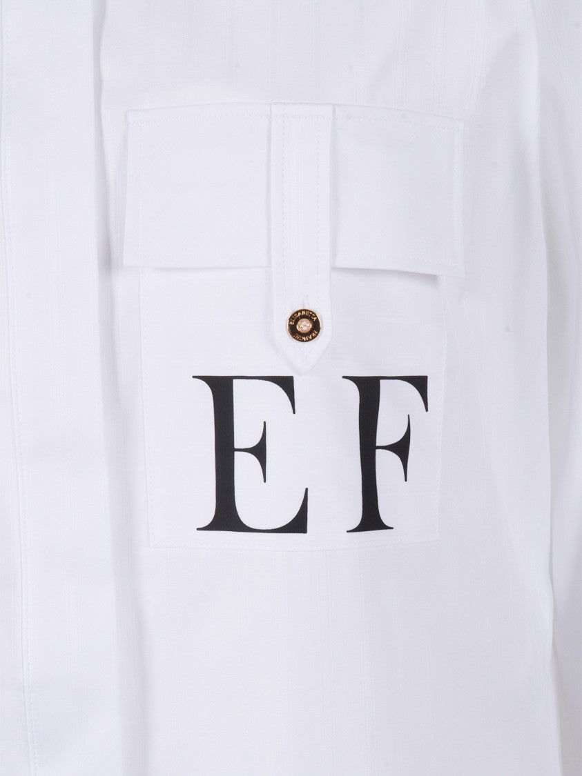 Elisabetta Franchi Button-Down White Cotton Shirt With Logo Detail