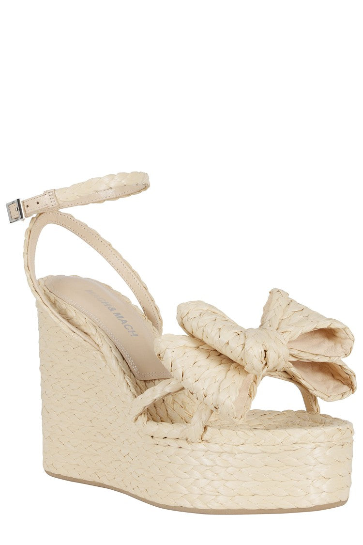 Mach & Mach Nude Le Cadeau Bow Raffia-Upper Leather Sandals