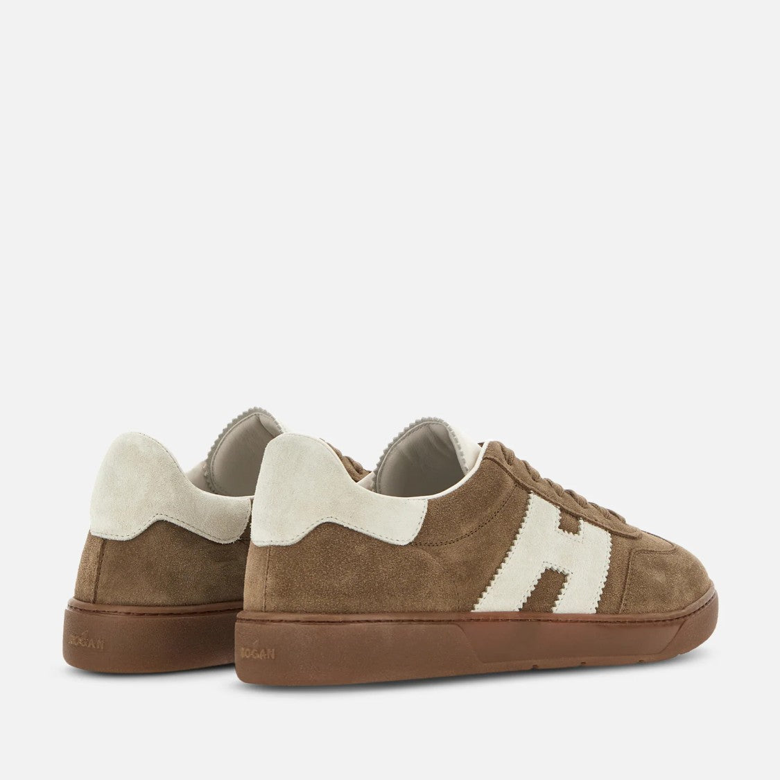 Hogan Lace-Up Brown Sneakers With Contrasting White Accents