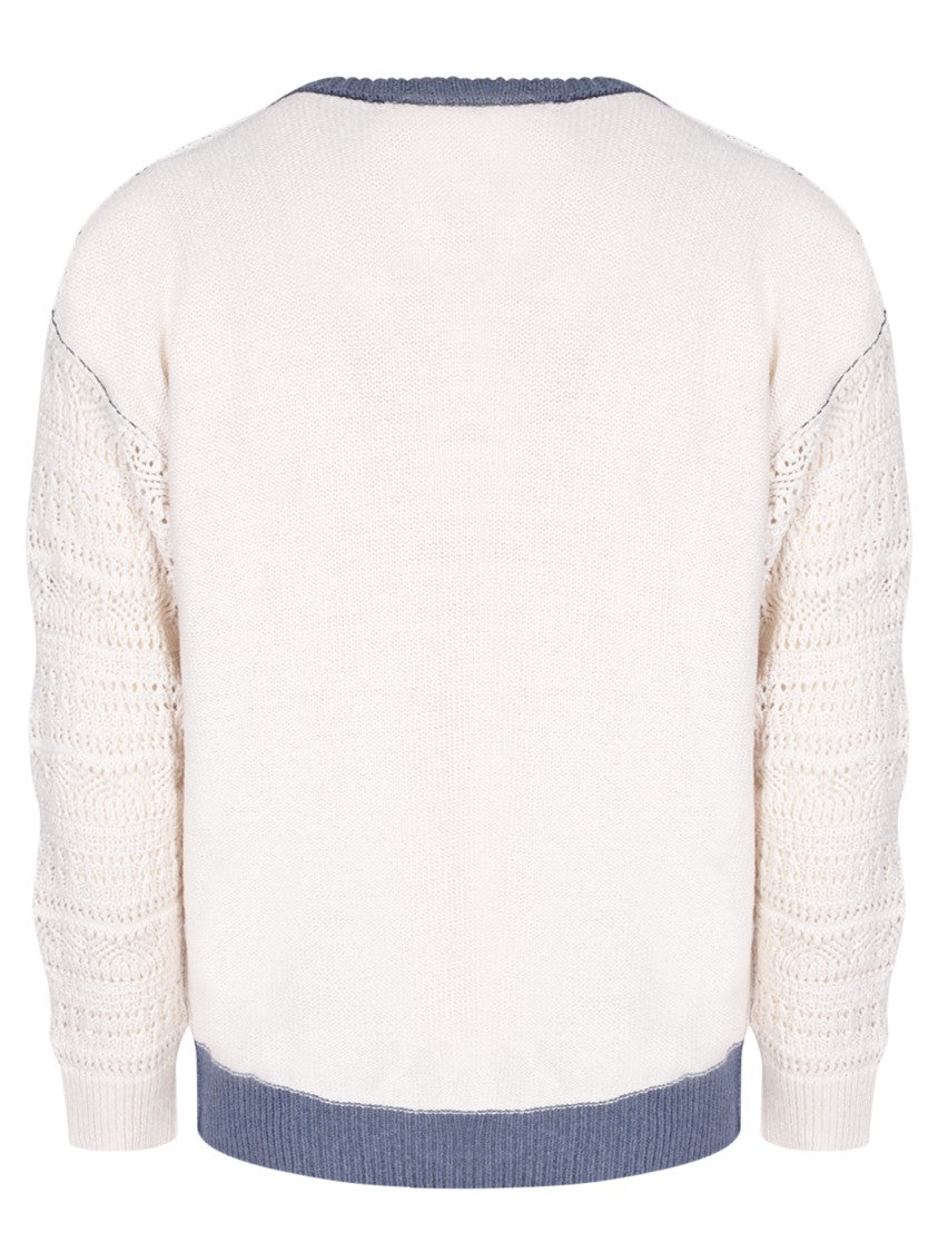 Atomo Factory White Knitted Round Neck Sweater