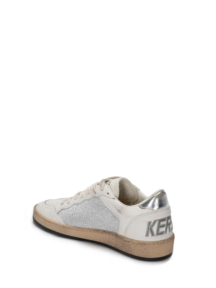 Golden Goose Ballstar Glitter-Accented White Leather Sneakers