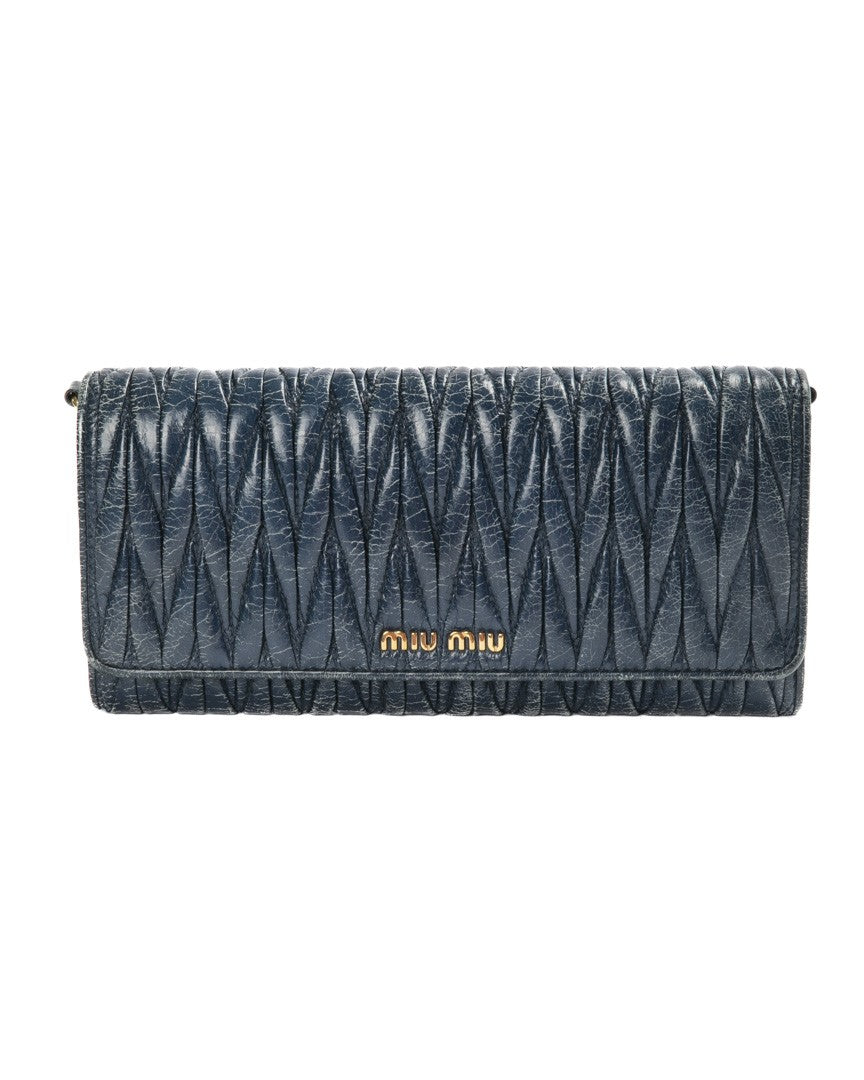 Miu Miu Blue Small Goffered Leather Clutch