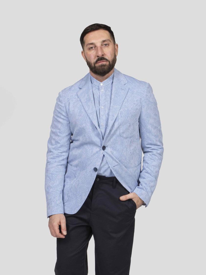 Etro Light Blue Paisley Pattern Tailored Blazer