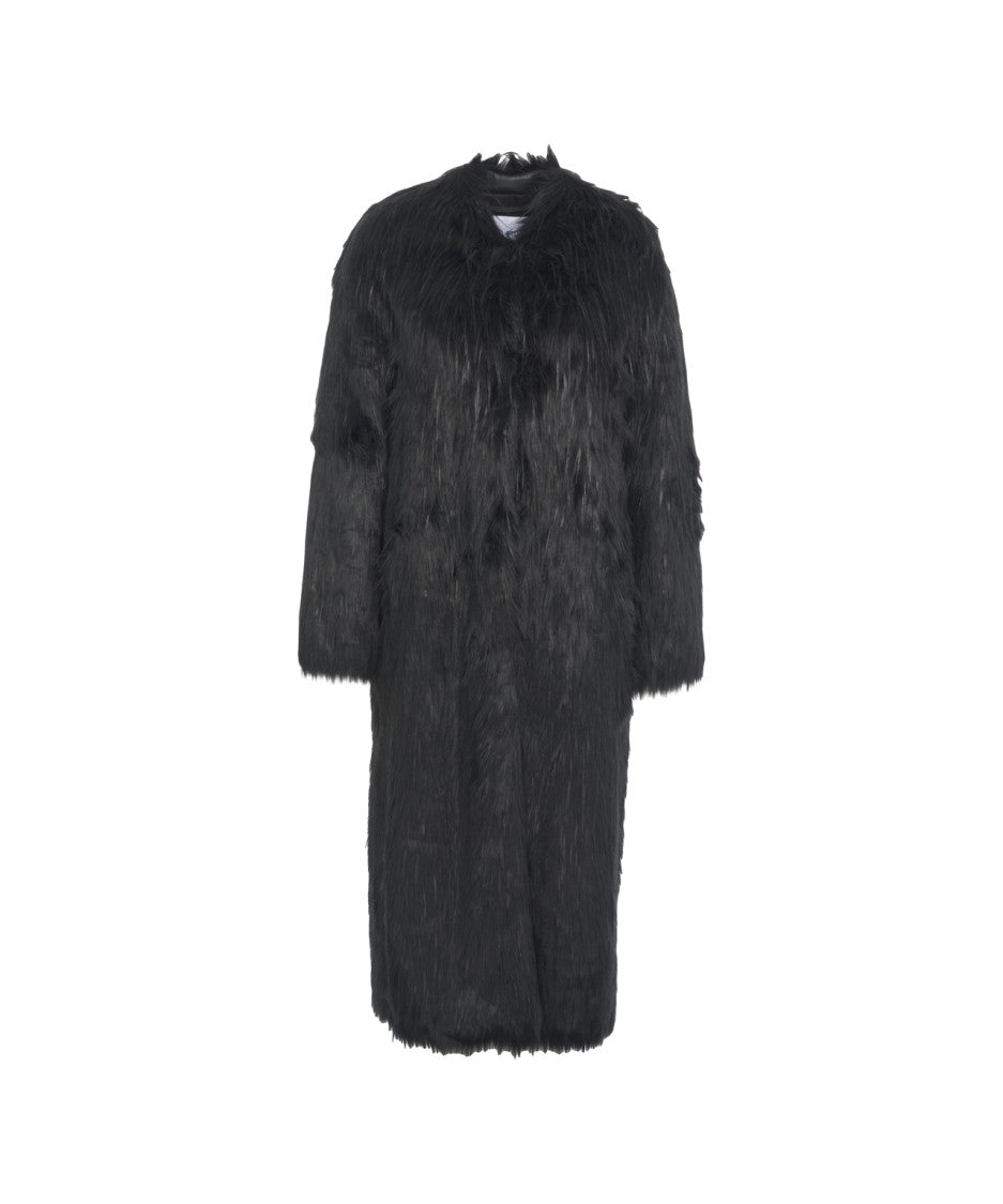 Stand Studio Long Faux Fur Coat With Textured Surface