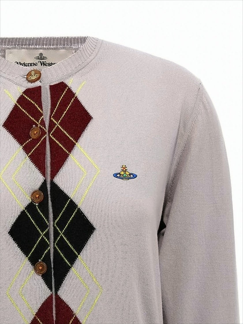 Vivienne Westwood Argyle Knit Cardigan With Wooden Button Closure