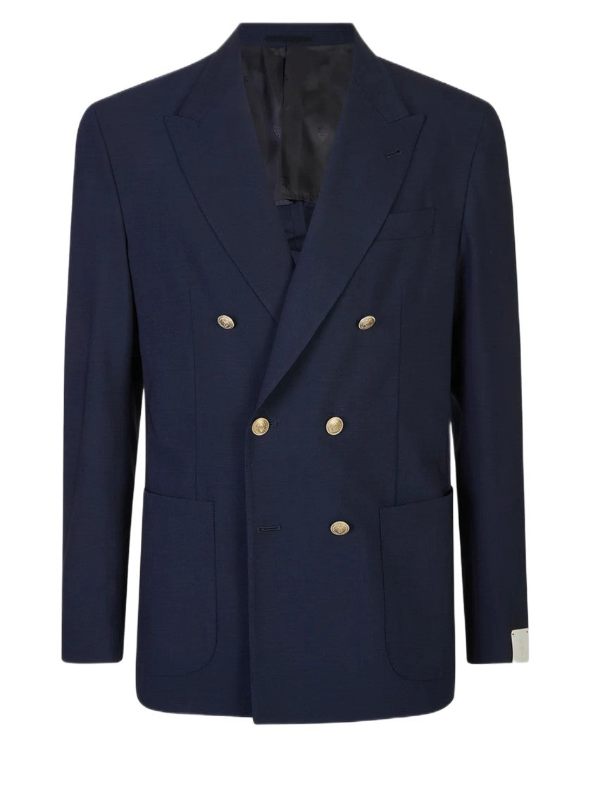 Eleventy Double-Breasted Slim Fit Blazer With Metallic Buttons