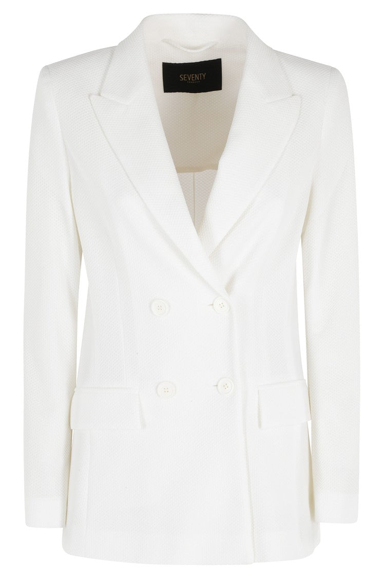 Seventy Cream Technical Mesh Double-Breasted Polyamide Blazer