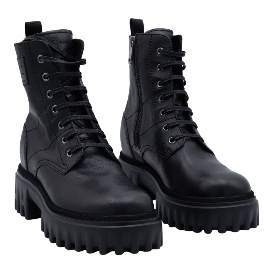 Hogan Chunky Black Lace-Up Boots With Ridged Sole