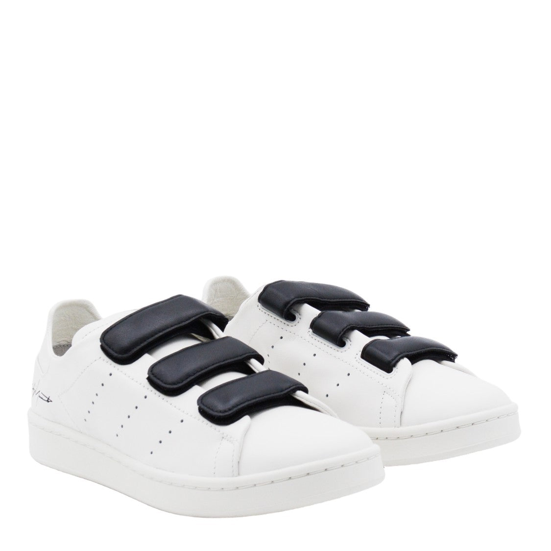 Y-3 White Sneakers With Black Velcro Straps And