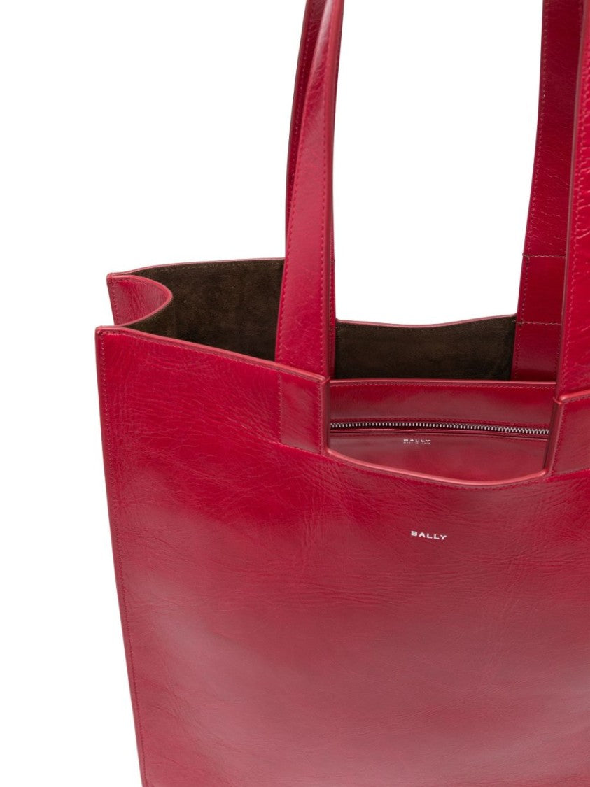 Bally Structured Red Leather Tote With Logo Detail