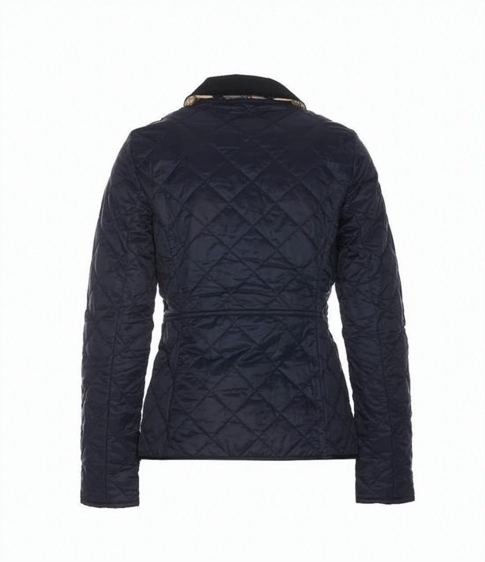 Barbour Quilted Blue Jacket With Corduroy Collar
