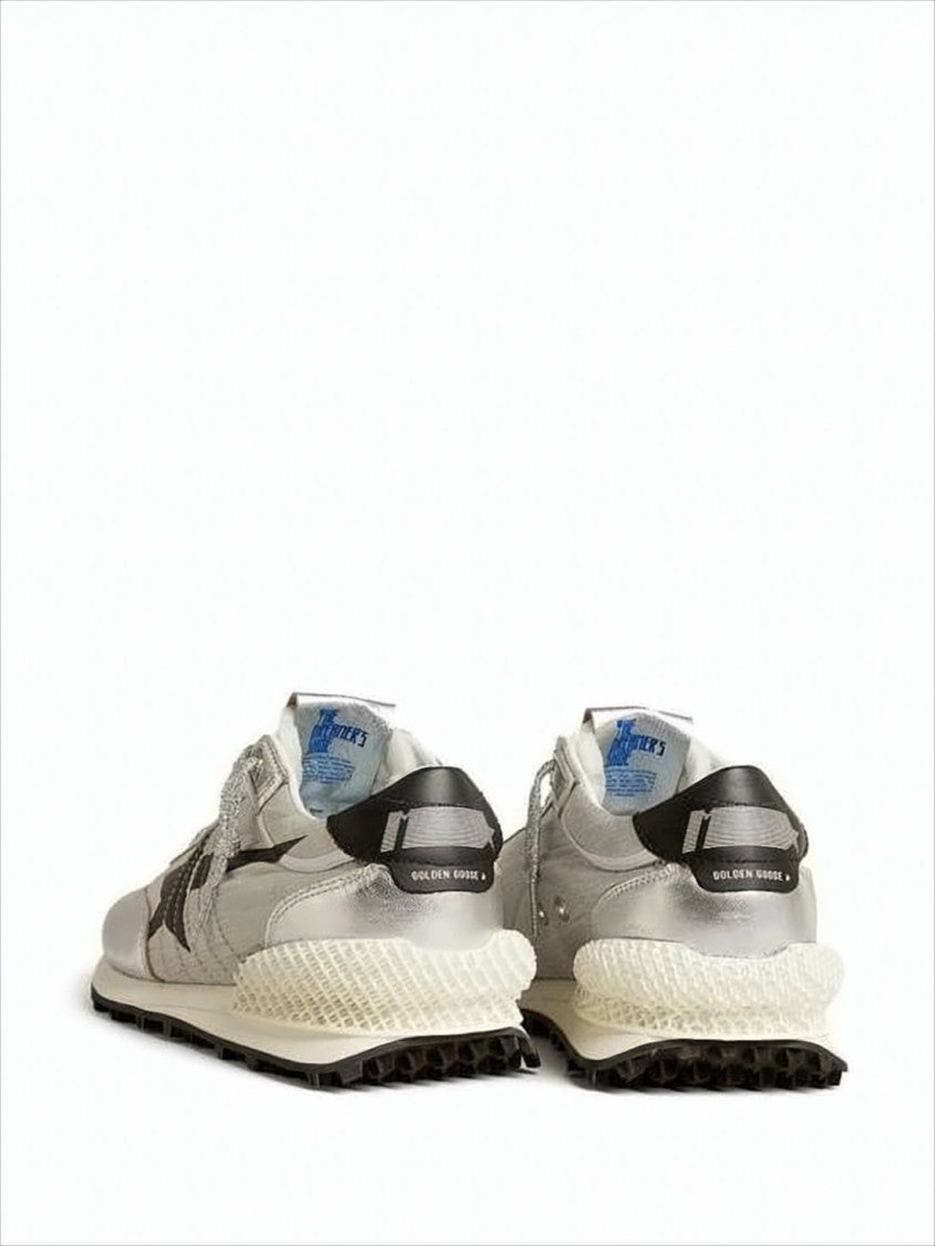 Golden Goose Metallic Silver Sneakers With Star Detailing And Lattice Midsole