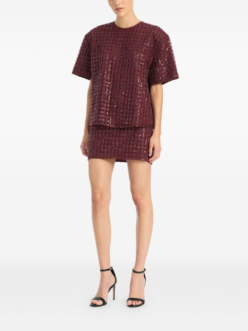 Rotate Sequin-Embellished Burgundy Mini Skirt